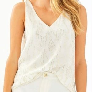 NWT Lilly Pulitzer Florin Silk Sleeveless Tank Top Coconut Fish Clip Chiffon XL